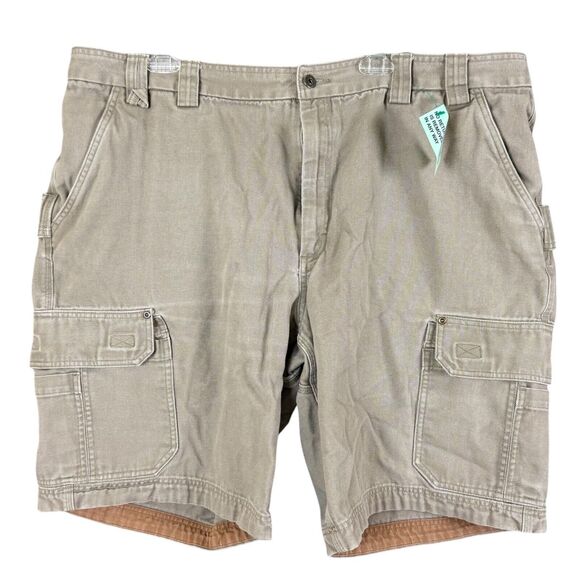 Duluth Cargo Shorts Mens 48 Khaki Thick Canvas Workwear Utility Gusseted
